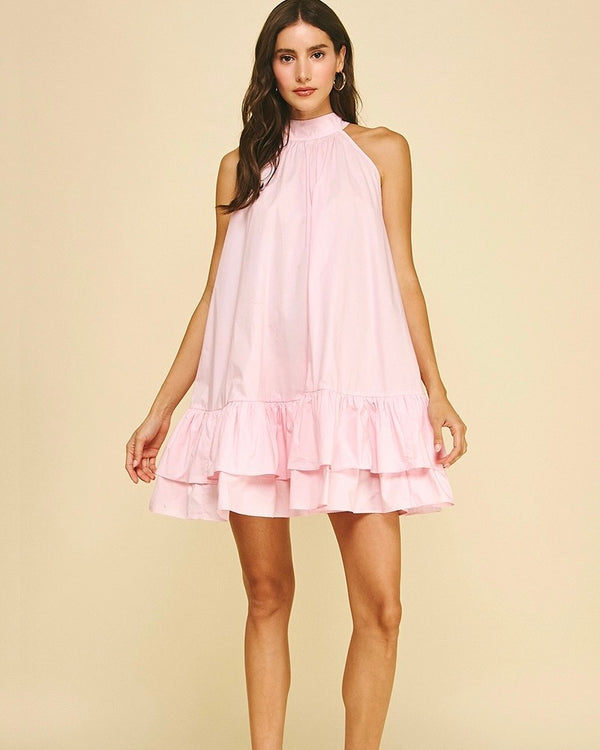 halter neck ruffle a-line mini dress Geneve | Black Halter-Neck Mini Dress With Ruffled Trim  Club L London