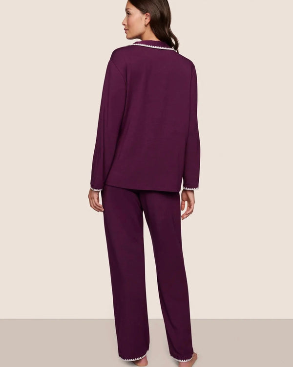 Eberjey Frida Long PJ Set in Plum/Ivory