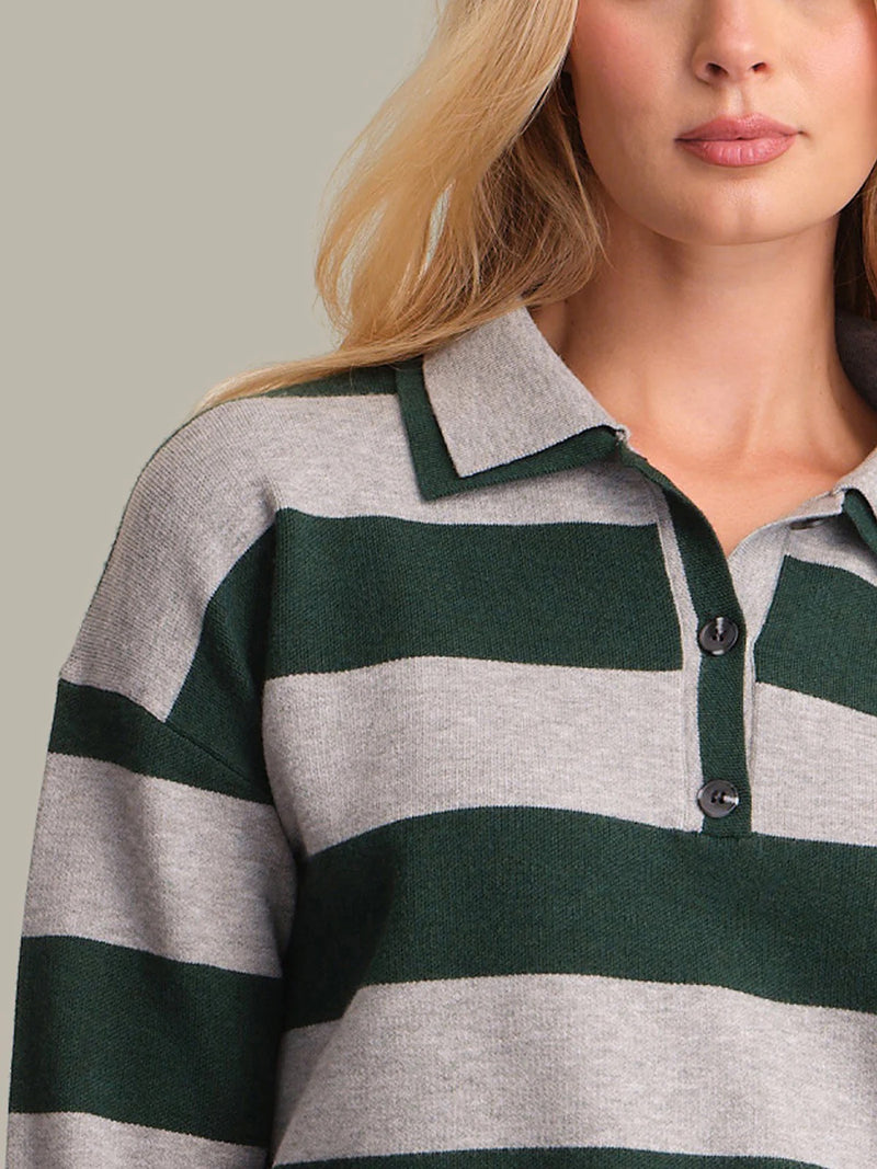 525 Lennon Double Collar Rugby Stripe Pullover - Grey Mist Heather Multi
