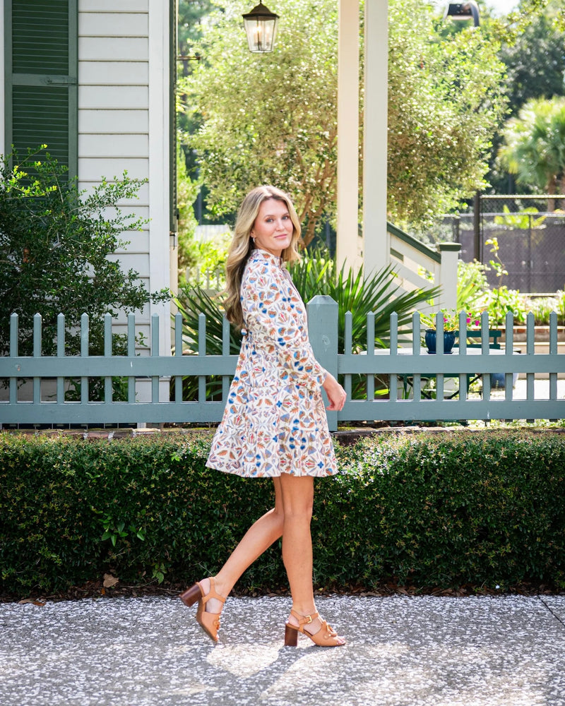 Sail to Sable Long Sleeve Tunic Flare Dress in Geo Floral