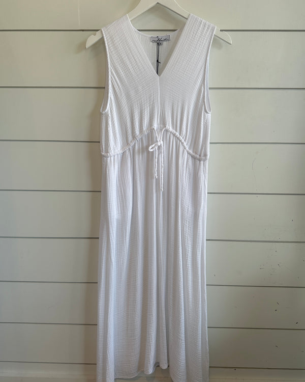 Red Haute Gauze V Neck Dress in White