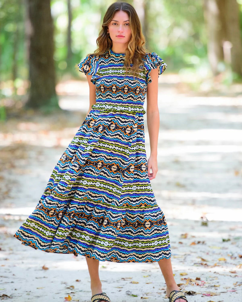 Elizabeth James Lila Dress in Ikat Stripe