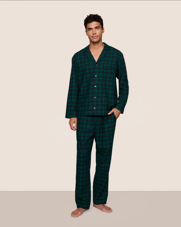 Eberjey Men's Flannel Long PJ Set in Black Watch Tartan