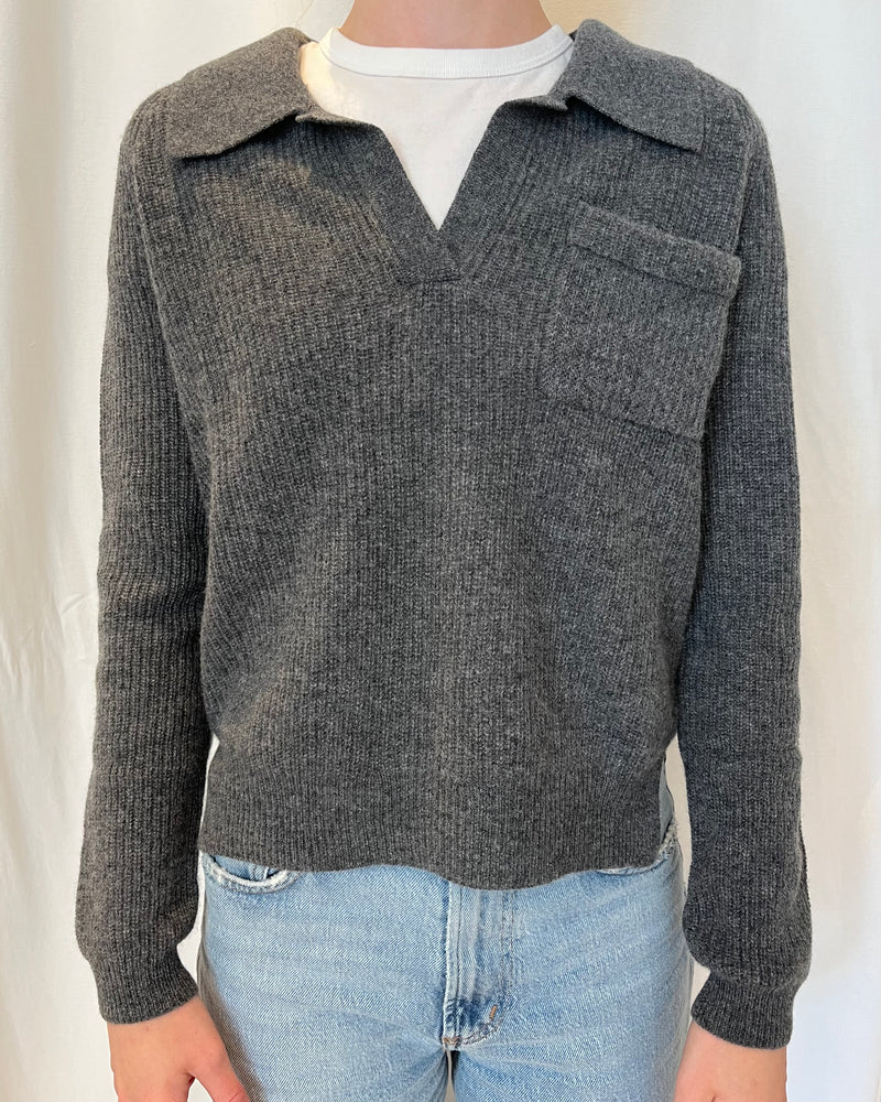 Cashmere Clouds Collared Pocket Sweater