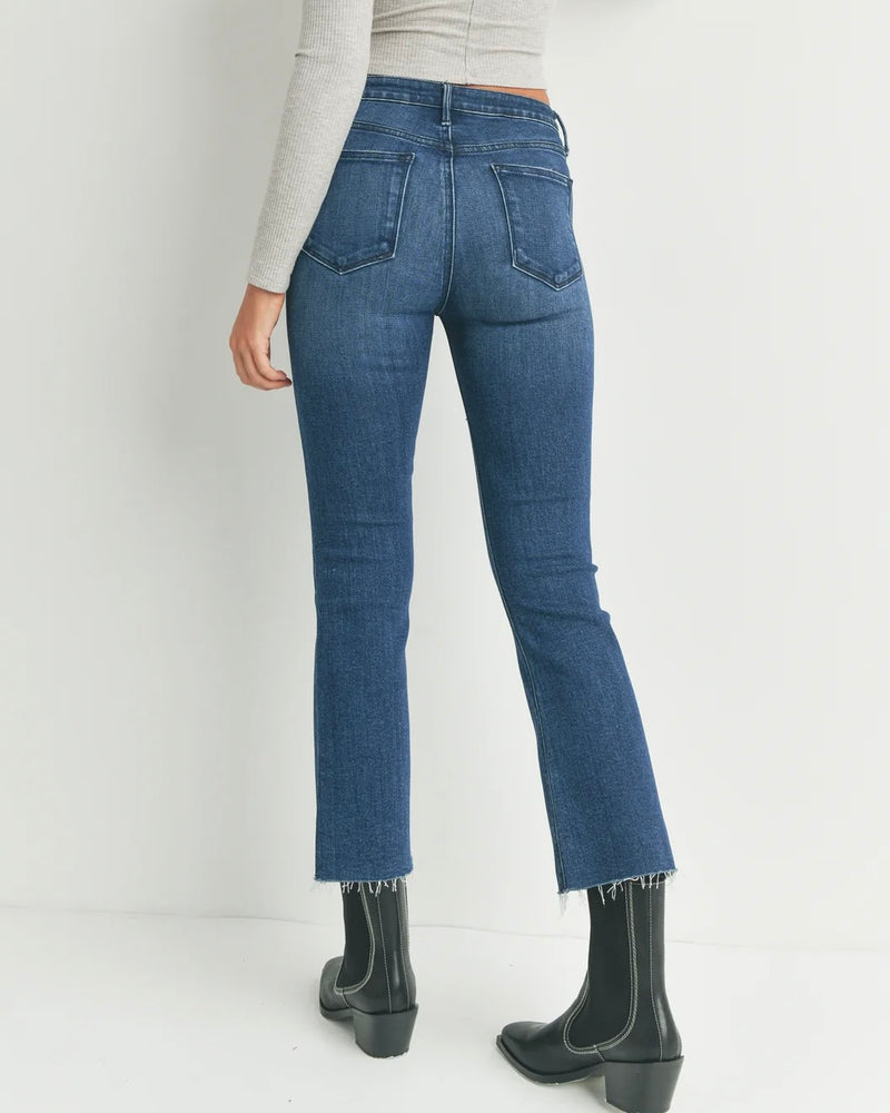 JBD High Rise Tonal Crop Flare in Dark Denim