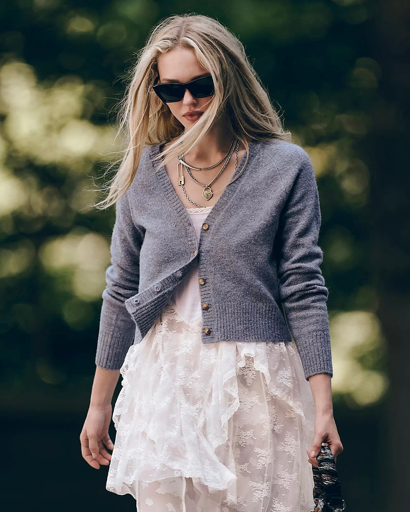 Free People School Girl Cardi in Charcoal Grey