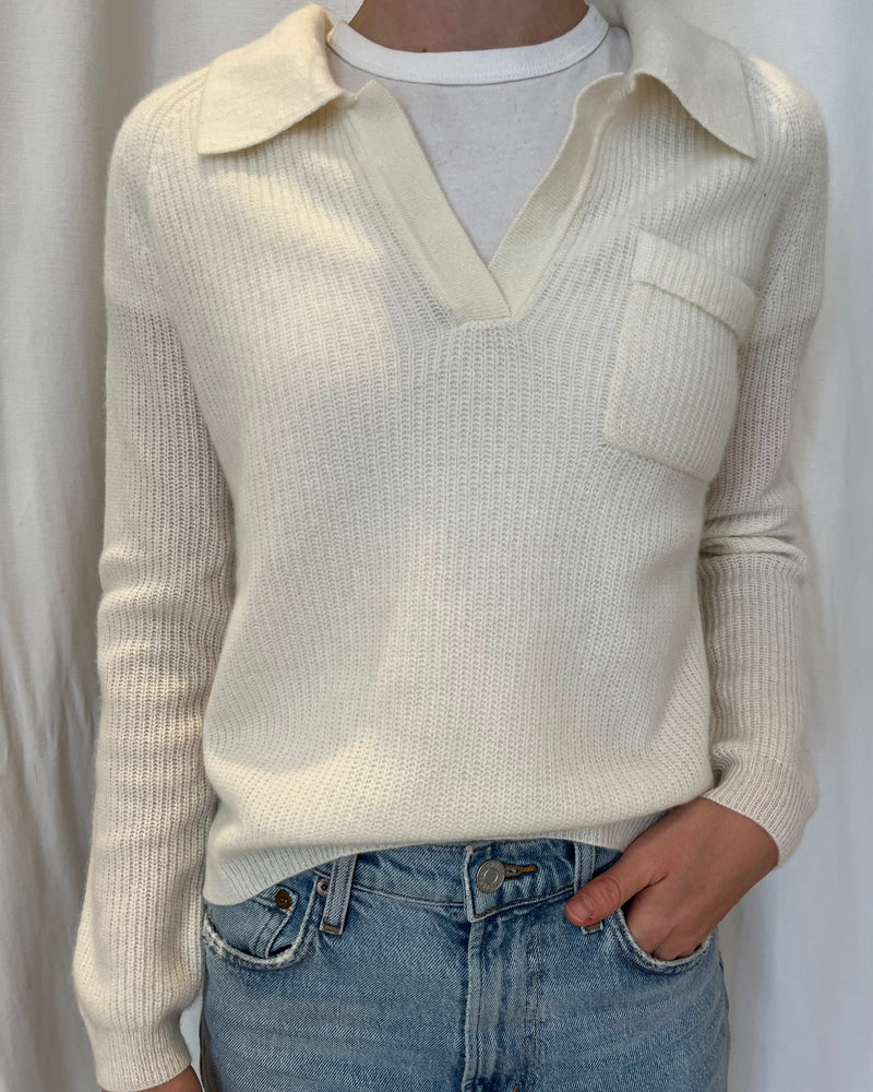 Cashmere Clouds Collared Pocket Sweater