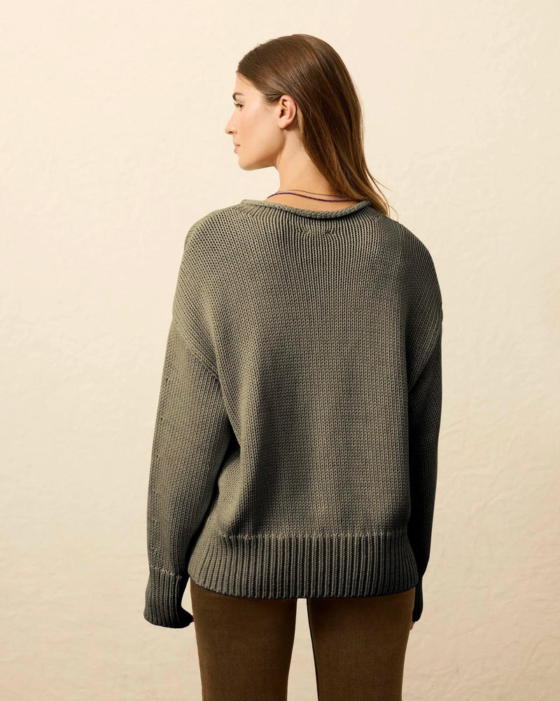 Faherty Sunwashed Cotton Roll Neck Sweater in Sage