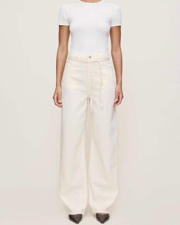 DL1961 Casie Mid Rise Relaxed Wide Leg 31" in Crema