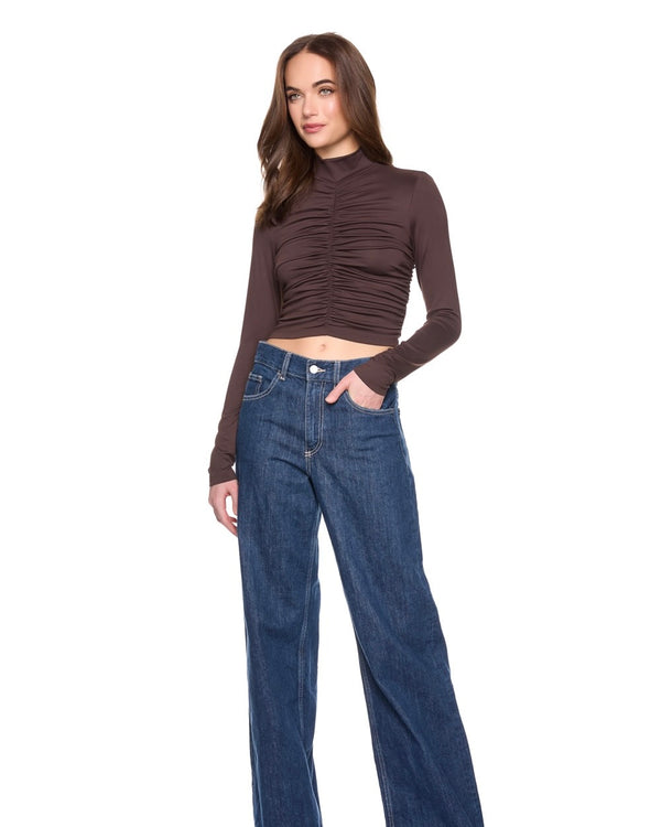 Susana Monaco Mock Neck Gathered Longsleeve Top in Java