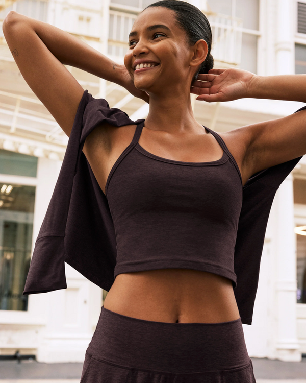 Beyond Yoga Racerback Crop Tank in Dark Chocolate Heather