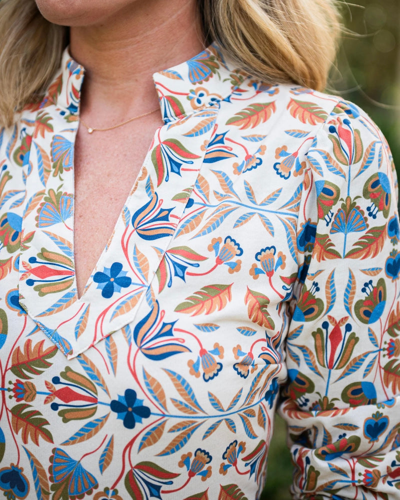 Sail to Sable Long Sleeve Tunic Flare Dress in Geo Floral Monelle Vermont Sail to Sable Long Sleeve Tunic Flare Dress in Geo Floral Monelle Vermont