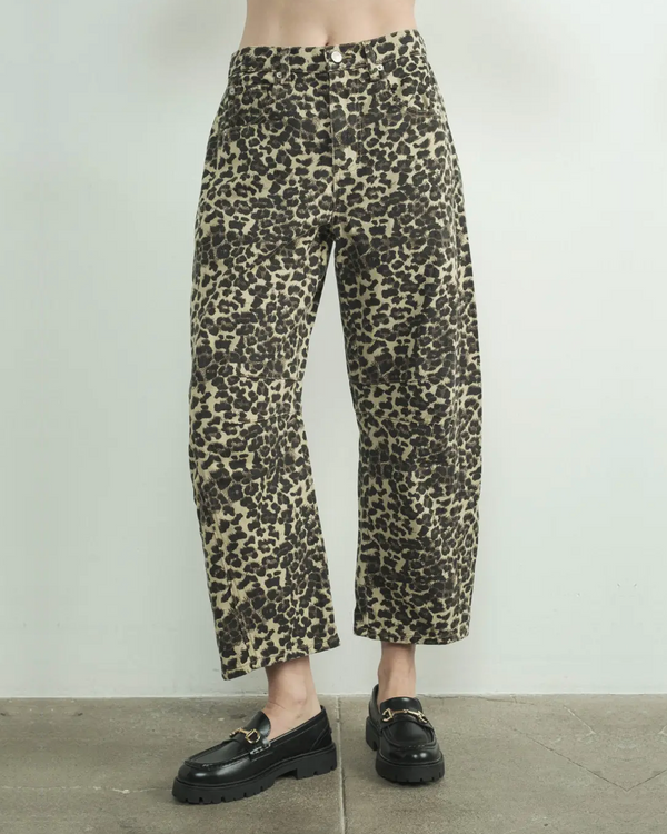 Leopard print barrel leg Jean