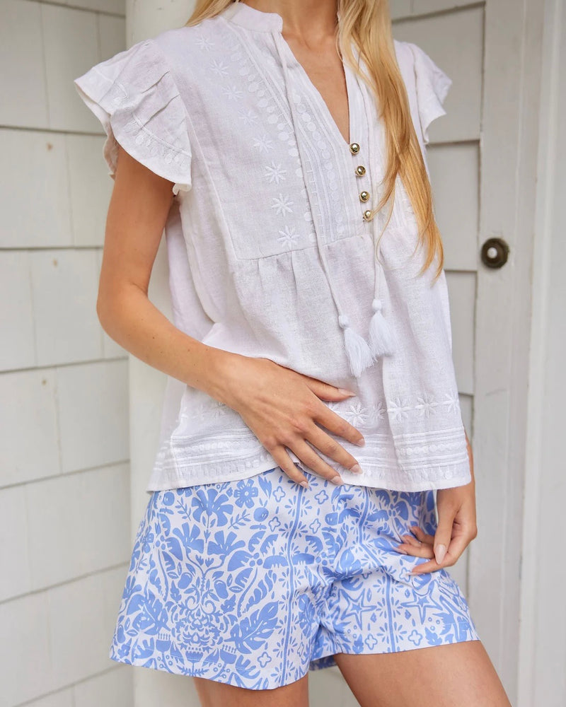 Sail to Sable Flutter Sleeve Linen Top