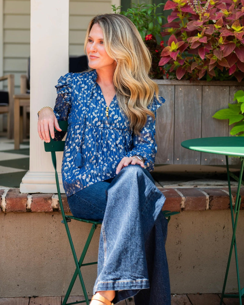 Sail to Sable Ruffle Front Top with Tassles