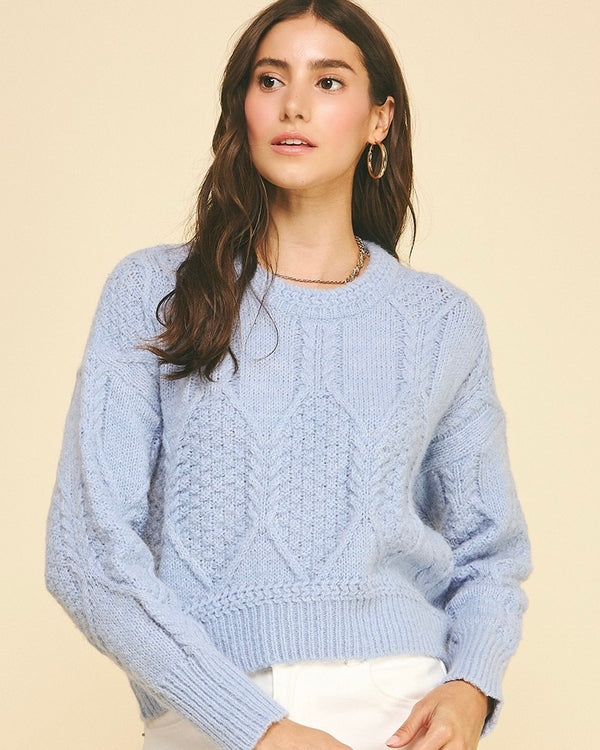 PINCH Textured Crop Knit Sweater in Baby Blue