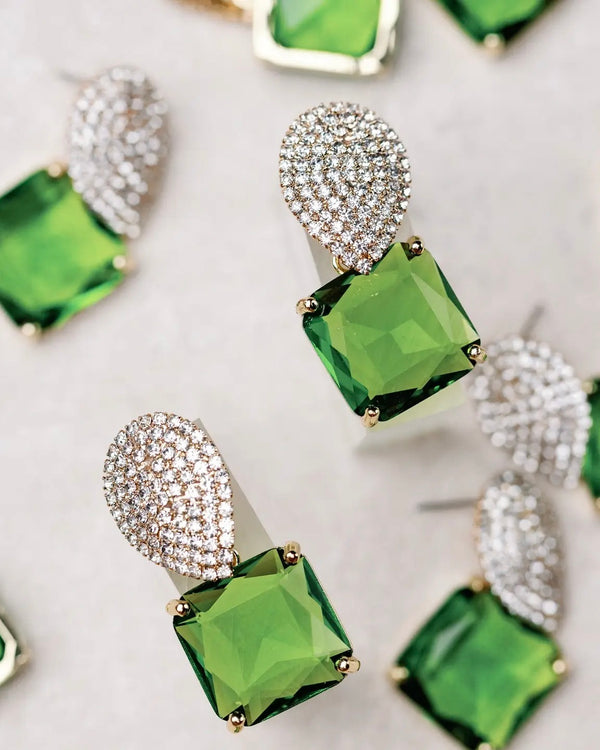 St. Armands Retro Pave Crystal and Peridot Gum Drop Earrings