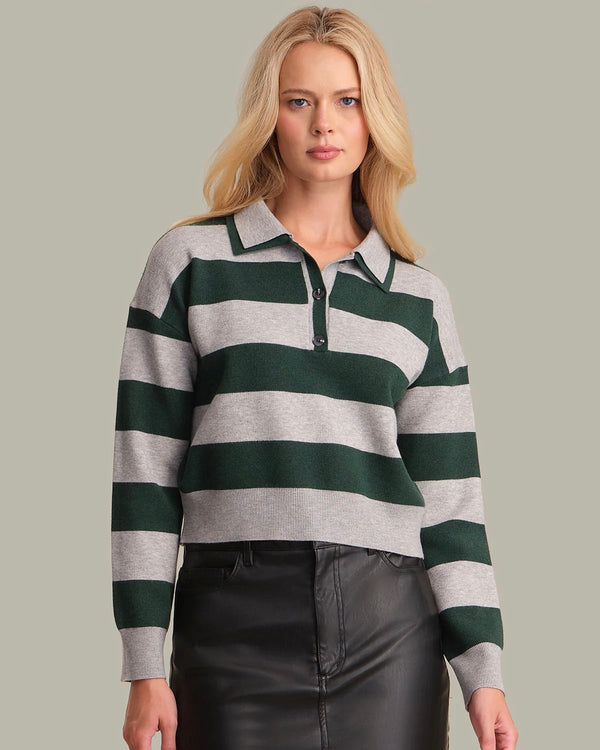 525 Lennon Double Collar Rugby Stripe Pullover - Grey Mist Heather Multi