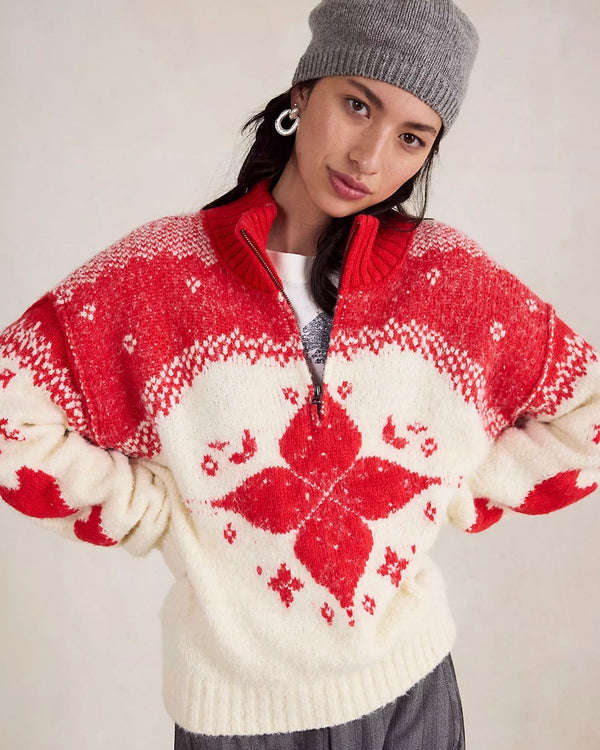 Free People Mythical Sweater in Vanilla Scarlet Combo