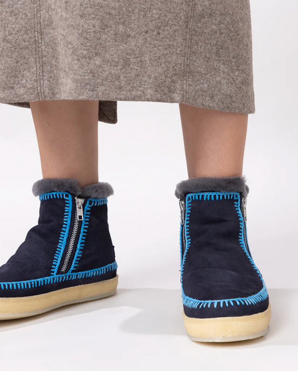 Laidback London Setsu Crochet Boot Navy Suede