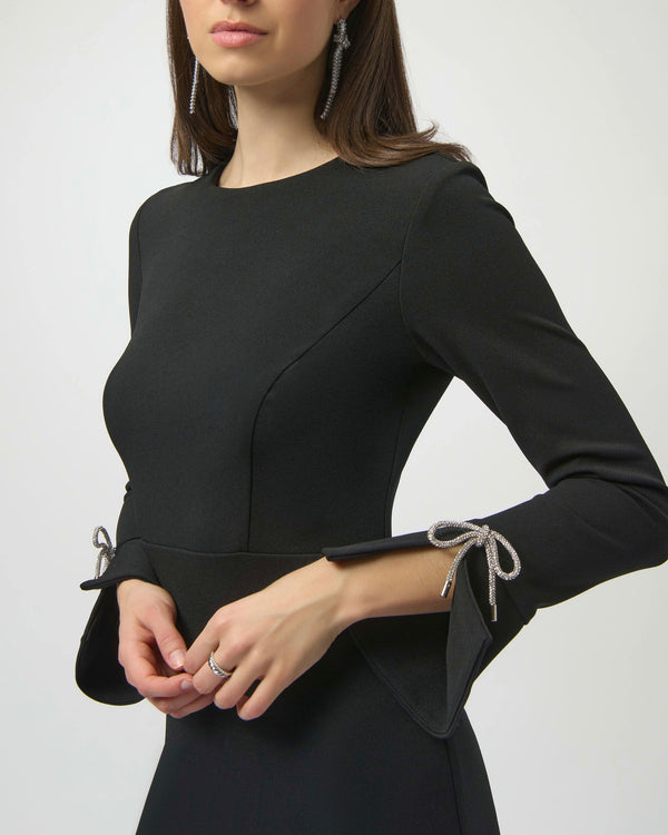 Joseph Ribkoff Scuba Crepe Shift Dress with Rhinestone Bows