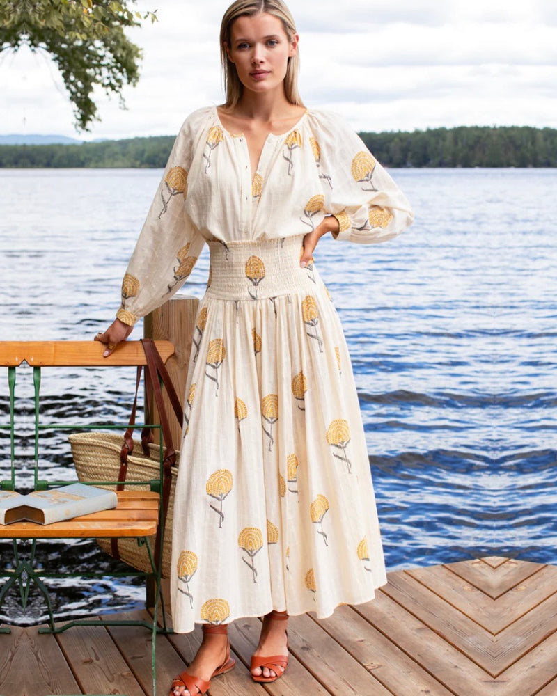 Emerson Fry Smocked Maxi Skirt in Fan Flowers Marigold – Monelle Vermont