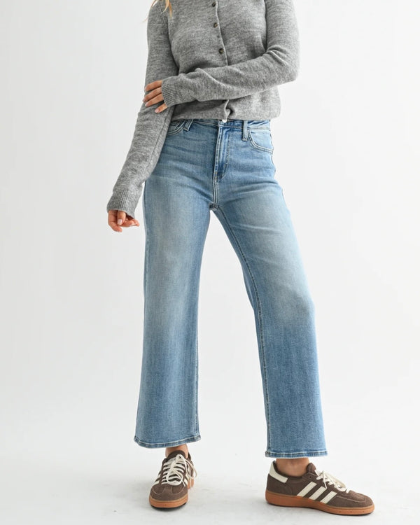 JBD Mid Rise Slim Wide Leg in Medium Denim