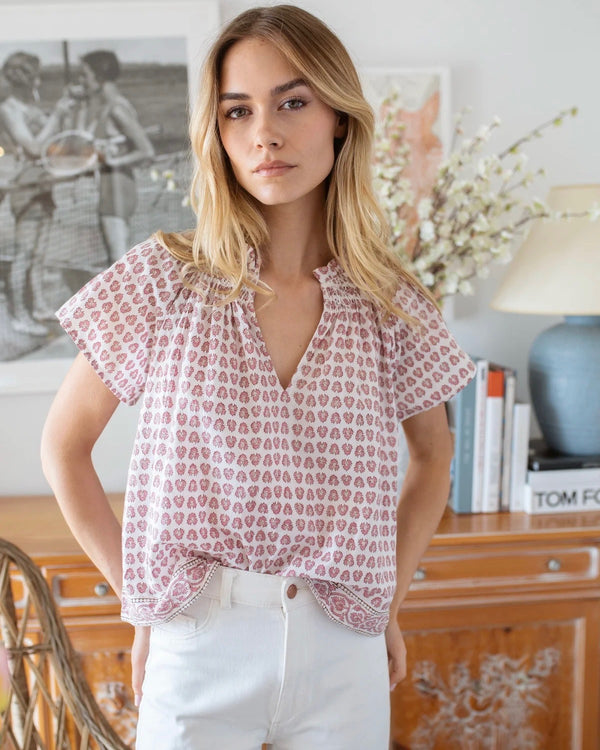Marea Cecelia Top in White Lavender Thistle