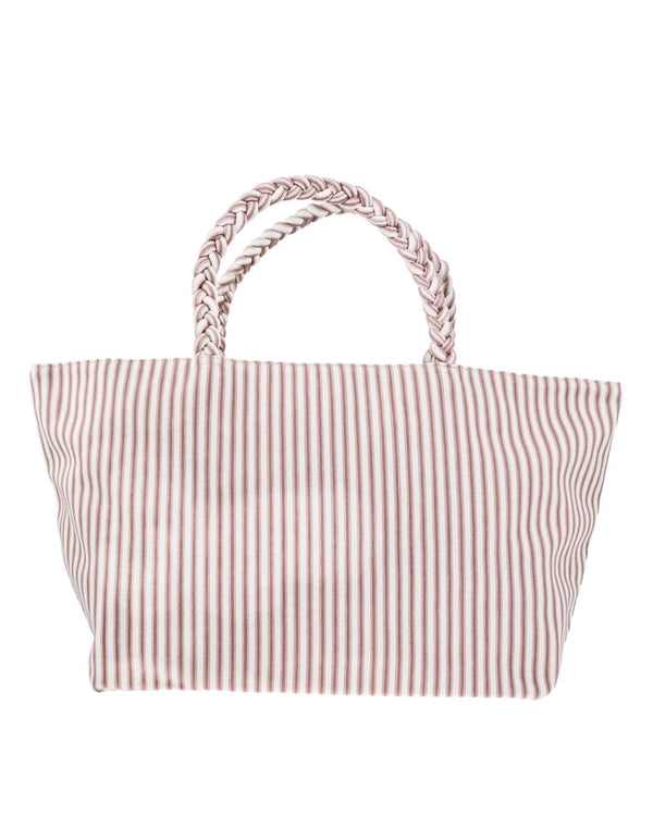 Bon Dep Ticking Fabric Shopper - Dusty Pink