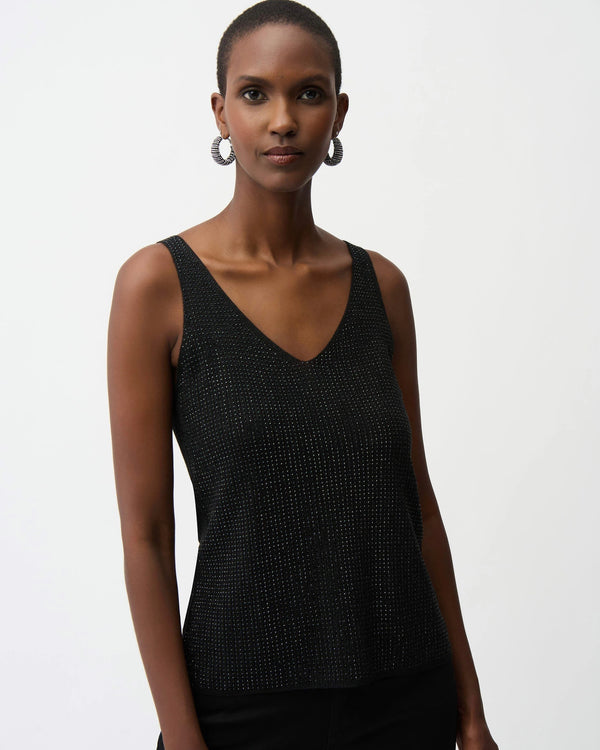 Joseph Ribkoff Metallic Knitted Camisole with Rhinestones in Black