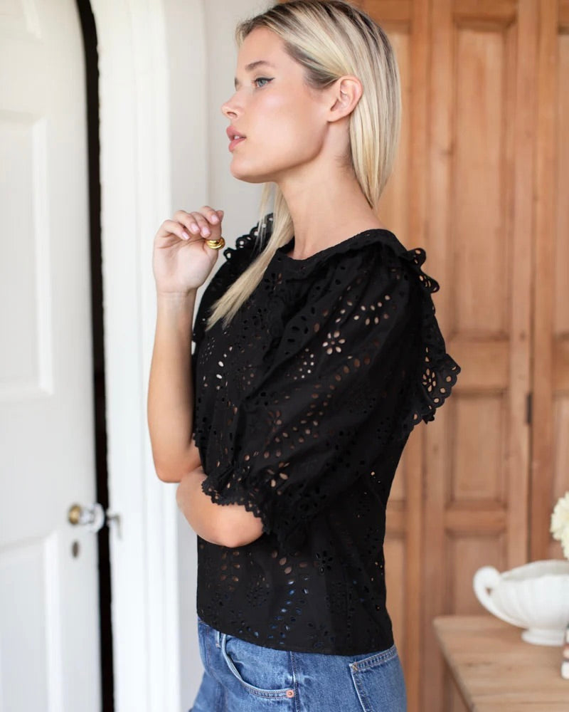 Emerson Fry Black Eyelet Pearl Blouse