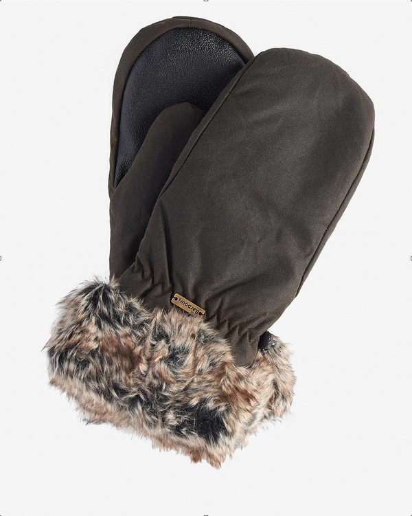 Barbour Wax Mittens with Fur Trim