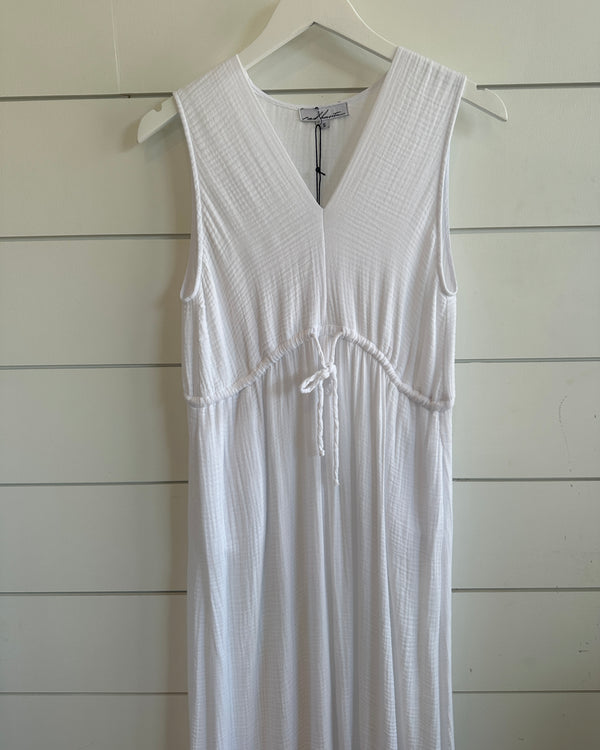 Red Haute Gauze V Neck Dress in White
