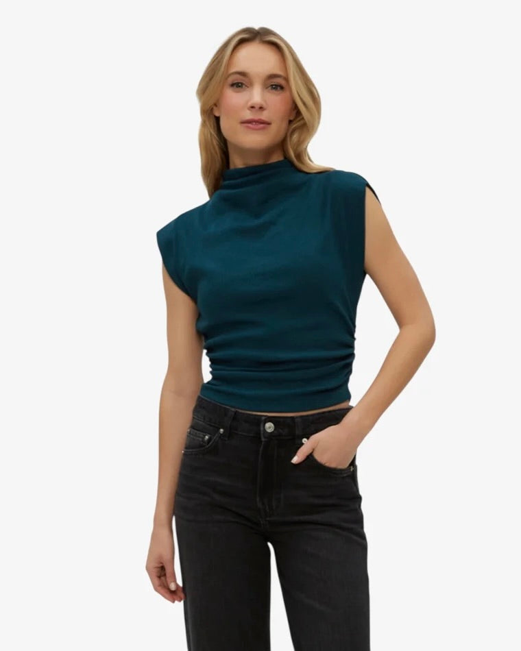 Michael Stars Amara Mock Neck Powershoulder Top