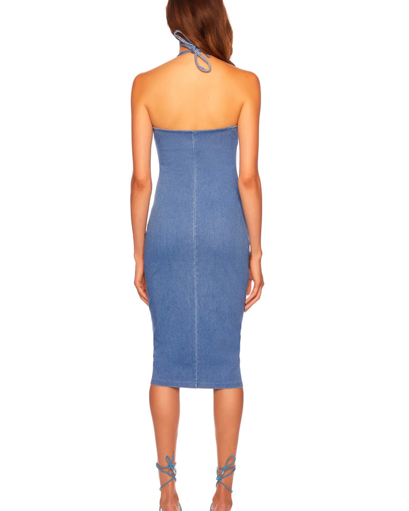 Susana Monaco Stretch Denim Midi Halter Dress