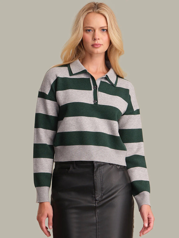 525 Lennon Double Collar Rugby Stripe Pullover - Grey Mist Heather Multi