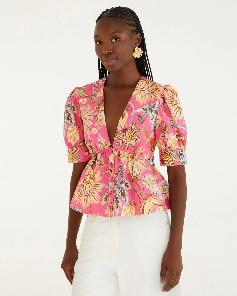 Farm Rio Ligia Floral Pink Short Sleeve Blouse – Monelle Vermont