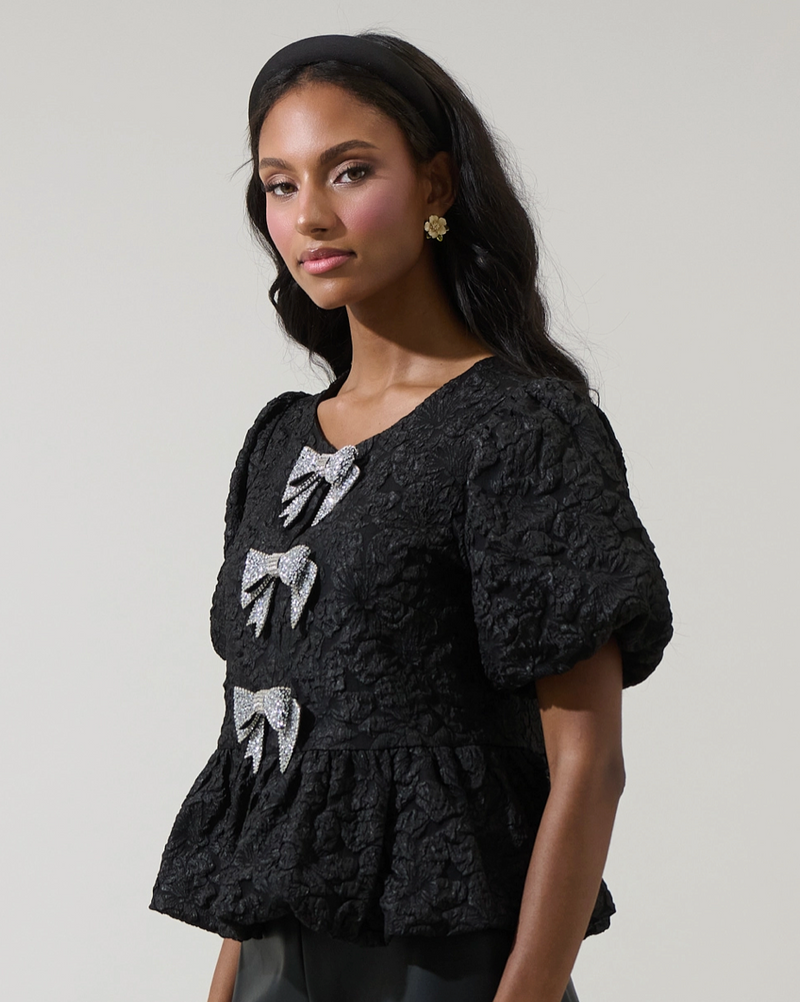Sugarlips Arielle Jacquard Glow Bow Top