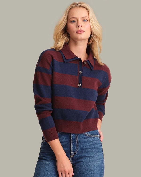 525 Lennon Double Collar Rugby Stripe Pullover - Oxblood Multi