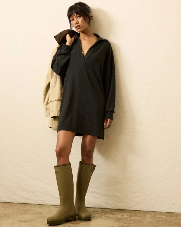 Faherty Legend Sweater Hudson Dress in Heathered Black Twill