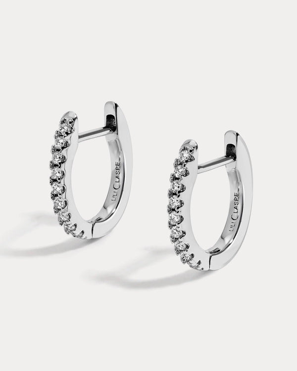 8mm White CZ Single Row Huggie - Silver