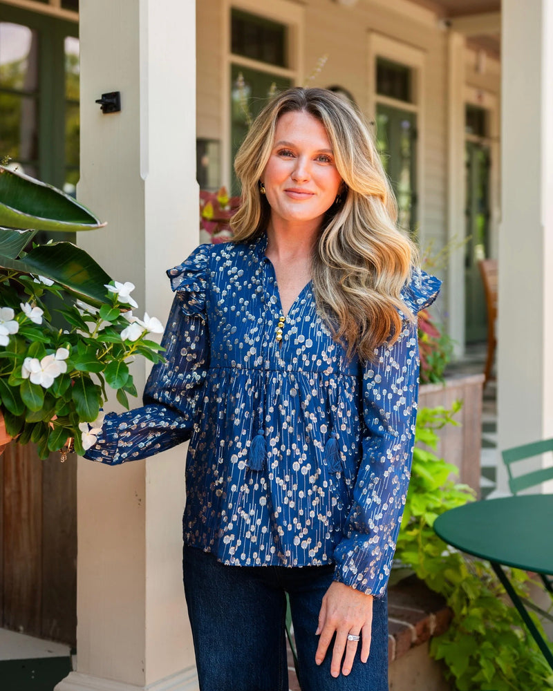 Sail to Sable Ruffle Front Top with Tassles