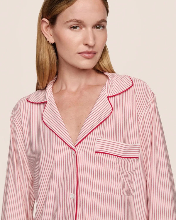 Eberjey Gisele Printed Long PJ Set in Duo Stripe Holly Red