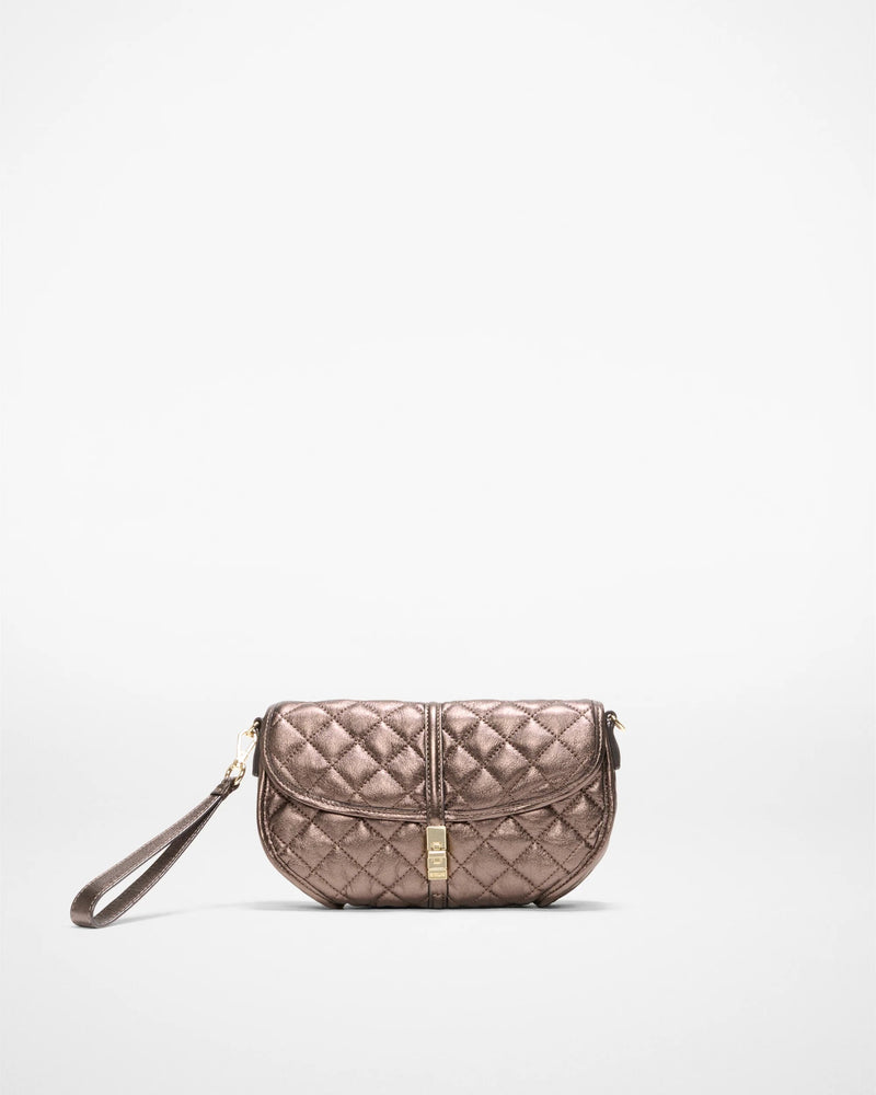 MZ Wallace Small Astor Convertible Clutch - Espresso Metallic Leather