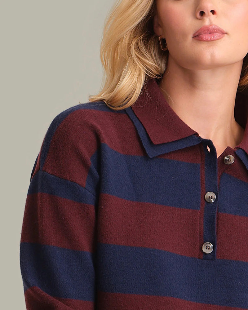 525 Lennon Double Collar Rugby Stripe Pullover - Oxblood Multi