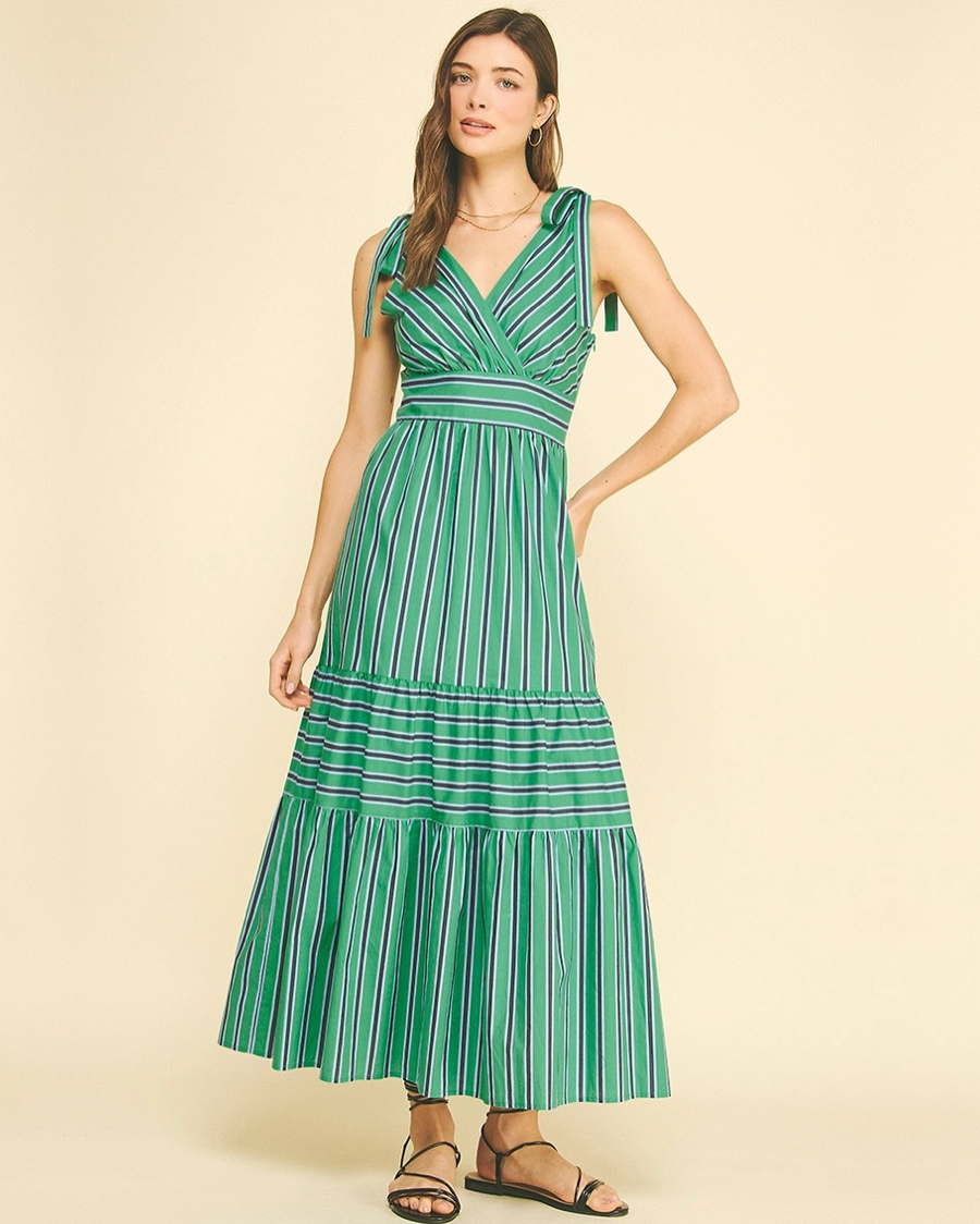 PINCH Tiered Stripe Maxi Dress in Green PINCH Tiered Stripe Maxi Dress in Green