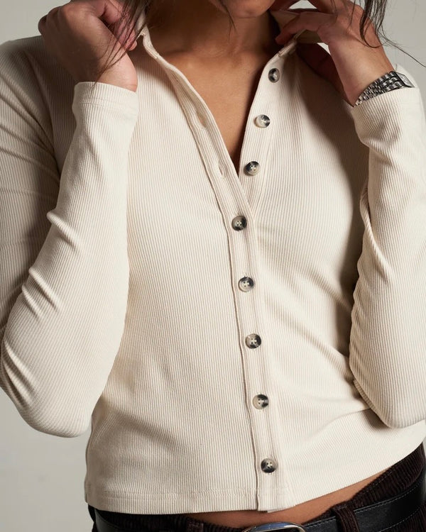 PWT Amee Luxe Rib Long Sleeve Button Polo