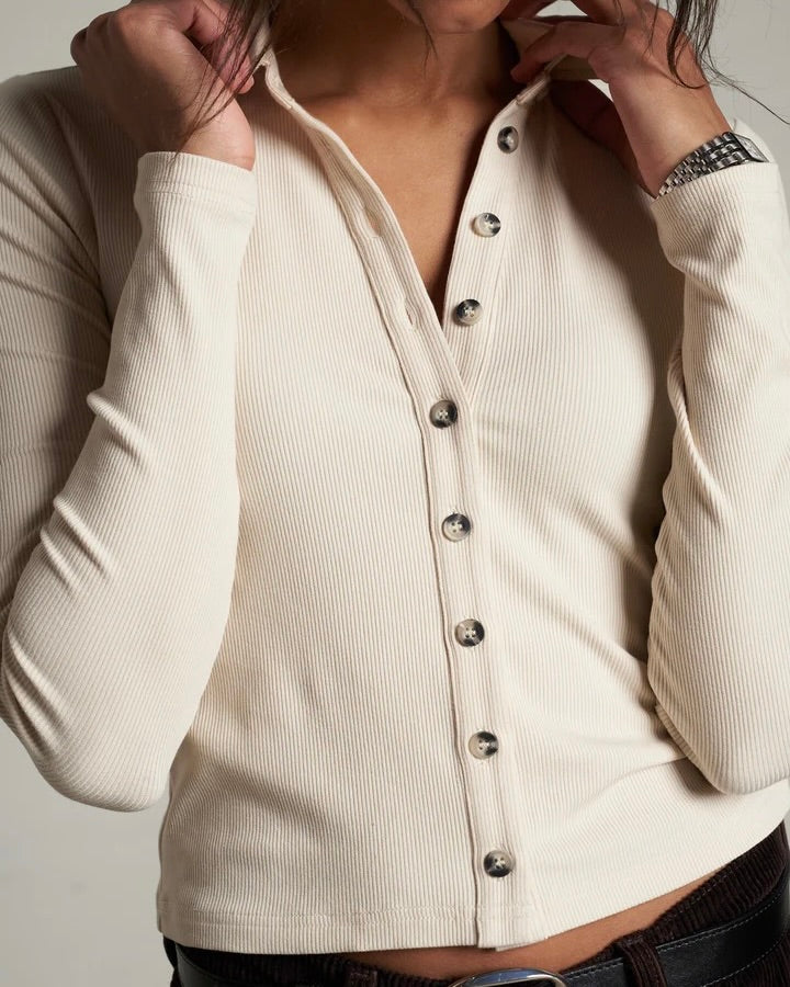 PWT Amee Luxe Rib Long Sleeve Button Polo