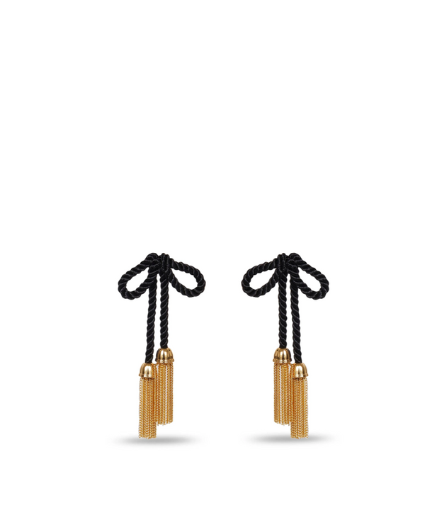 Lele Sadoughi Velvet Bow Tassel Earrings