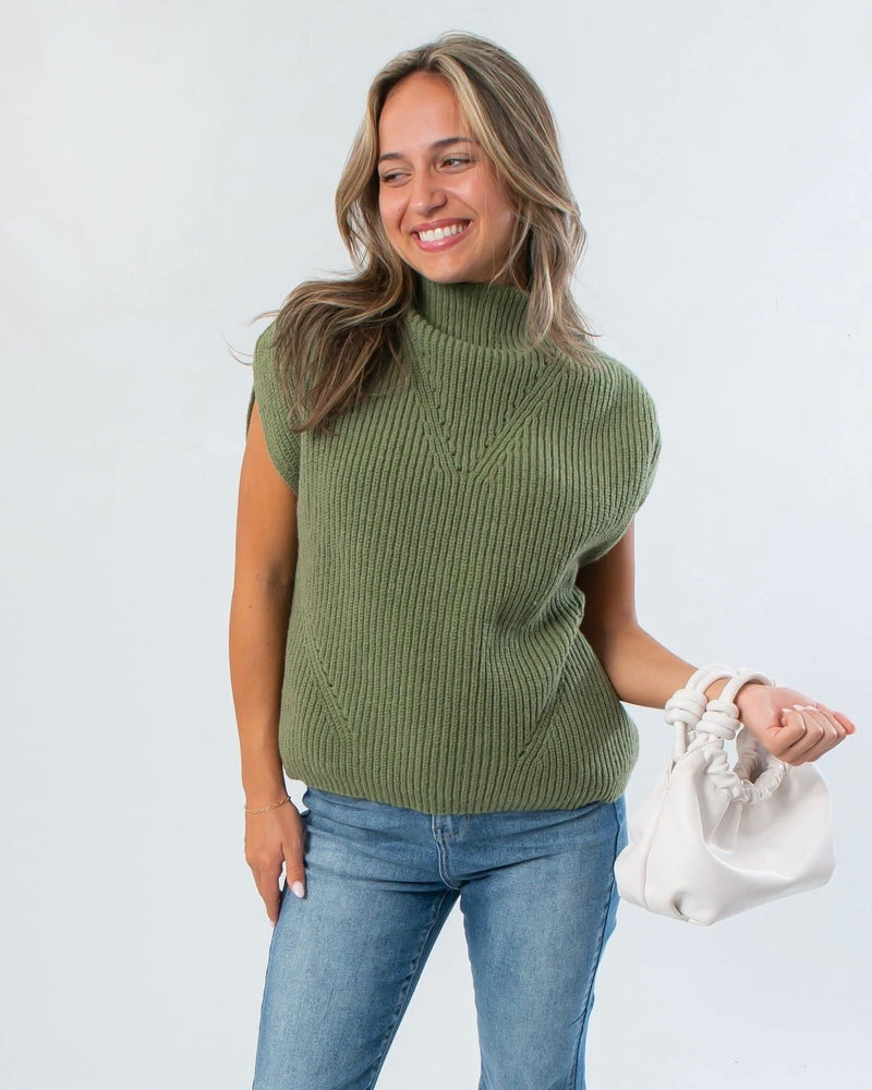 THML Sleeveless Mock Neck Knit Top